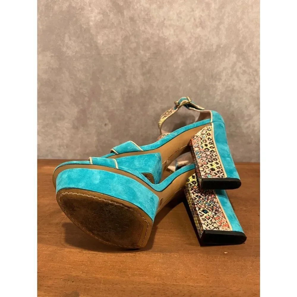 Vince Camuto Turquoise Suede Platform Ankle-Strap Platform Heels size 9